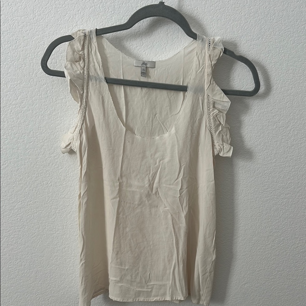 Joie Cream Ruffled Tank Top with Lace Details